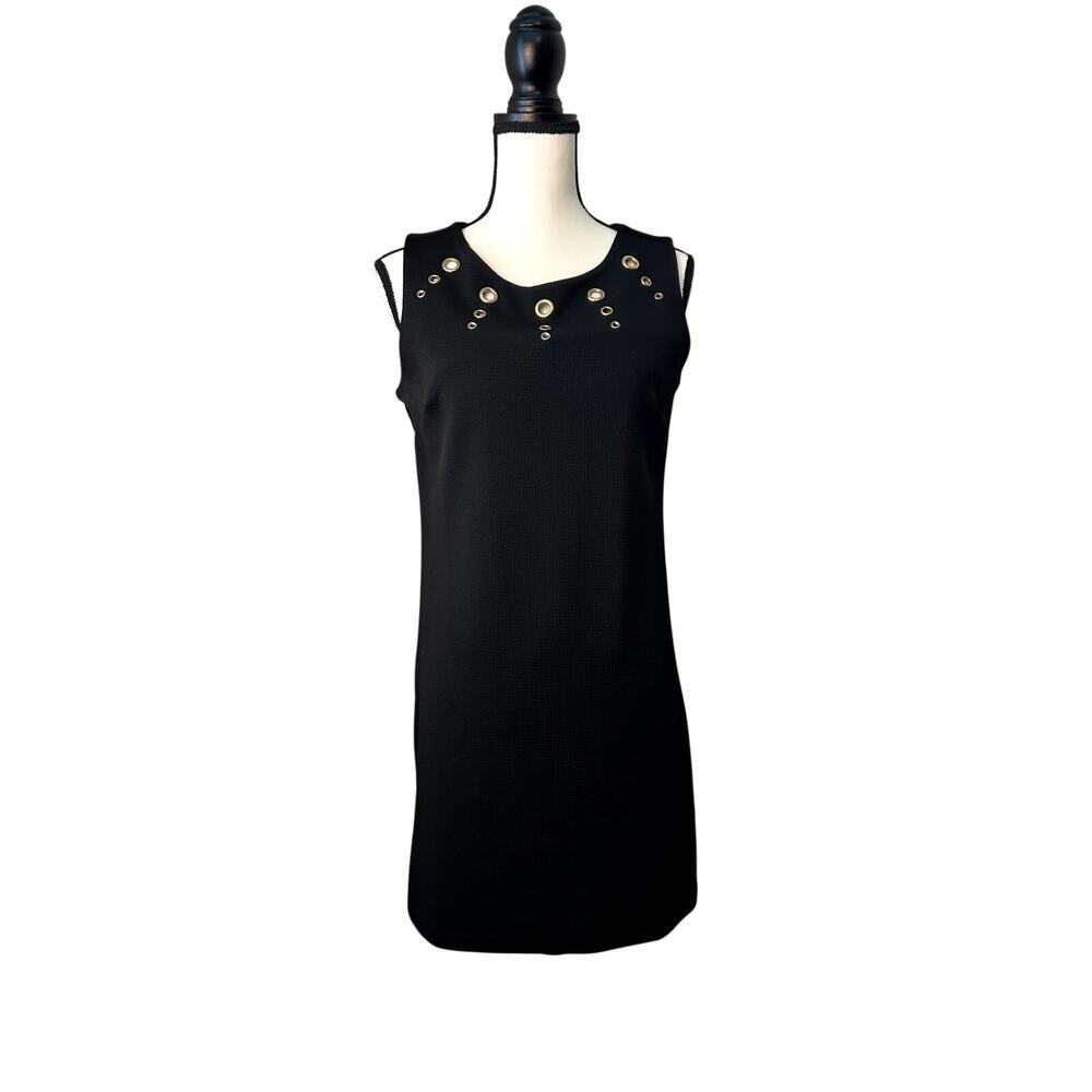 Maria Gabrielle Black Shift Dress Womens Medium Sleeveless Zip Back Grommet Neck